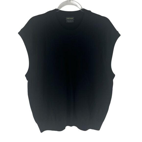 Longchamp Sweater Vest Mens XL Black 100% Merino Wool Sleeveless Academia Preppy